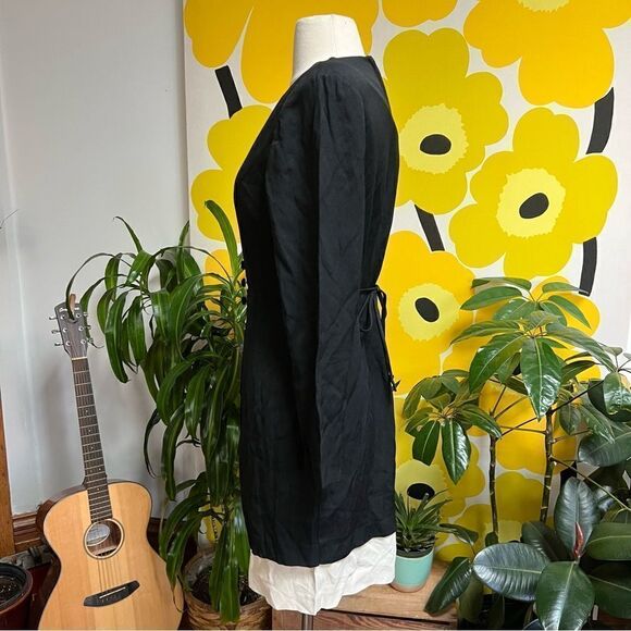 Vintage 1970s Shawl Colllar Twofer Embroidered Tie Back Mini Dress - Picture 6 of 8